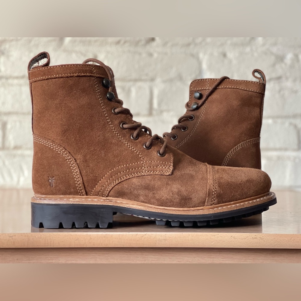Frye Russell boots FR41606 Tan Leather Boots Men Sizes Lace Up Stylish Durable